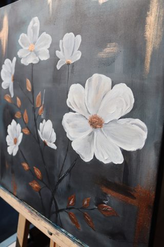 White Blossoms on Charcoal Oil Painting — photo 2