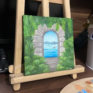 Mediterranean Archway to the Sea Mini Oil Painting — photo 2