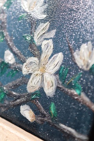 White Magnolia Branch Mini Oil Painting — photo 3