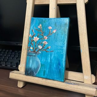Pink Blossoms in a Vase Mini Oil Painting — photo 3