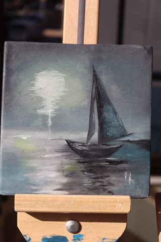 Moonlit Sailboat Mini Oil Painting — photo 2