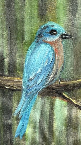 Bluebird on a Branch Mini Oil Painting — photo 3