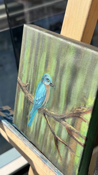 Bluebird on a Branch Mini Oil Painting — photo 2