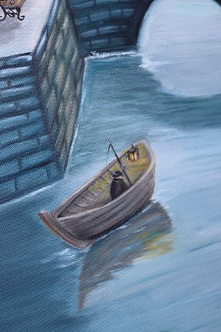 European Old Town Canal at Dusk Cityscape Oil Painting — photo 3