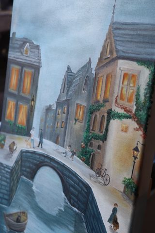 European Old Town Canal at Dusk Cityscape Oil Painting — photo 2