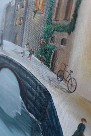European Old Town Canal at Dusk Cityscape Oil Painting — photo 5