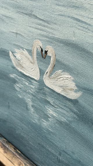 Two White Swans Forming a Heart Mini Oil Painting — photo 2