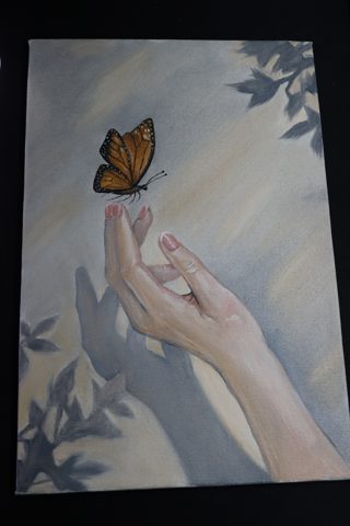 Monarch Butterfly at the Fingertips Oil Painting — photo 3
