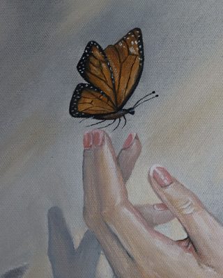 Monarch Butterfly at the Fingertips Oil Painting — photo 2