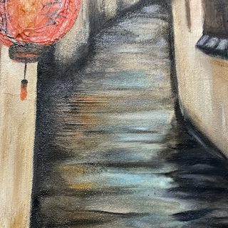 Red Lantern Alley Landscape Oil Painting — photo 4