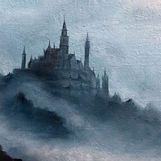Misty Castle by the Sea with Sailing Ship Seascape Oil Painting — photo 5