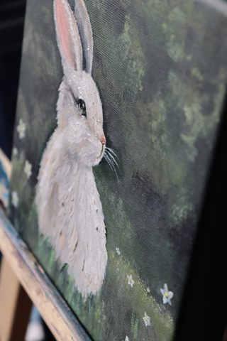 White Rabbit in a Meadow Mini Oil Painting — photo 4