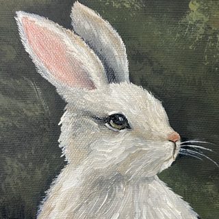 White Rabbit in a Meadow Mini Oil Painting — photo 3