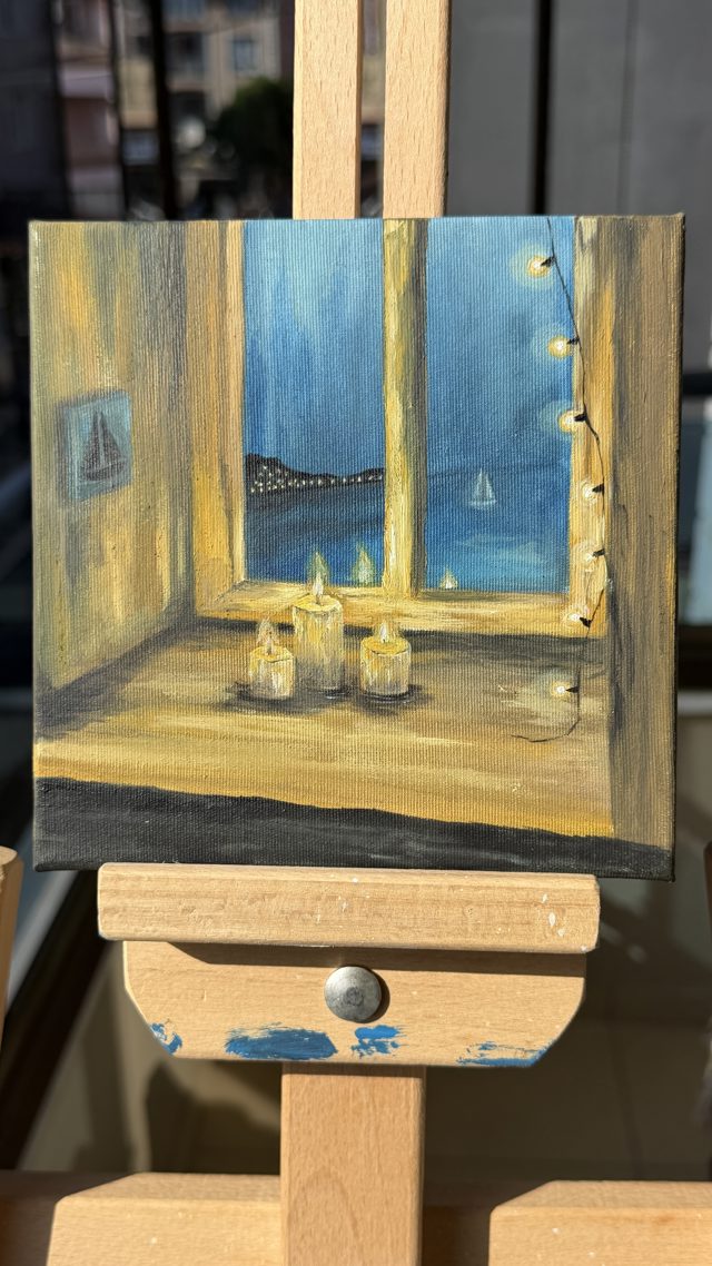 Candlelit Window Mini Oil Painting