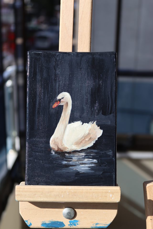 White Swan Mini Oil Painting