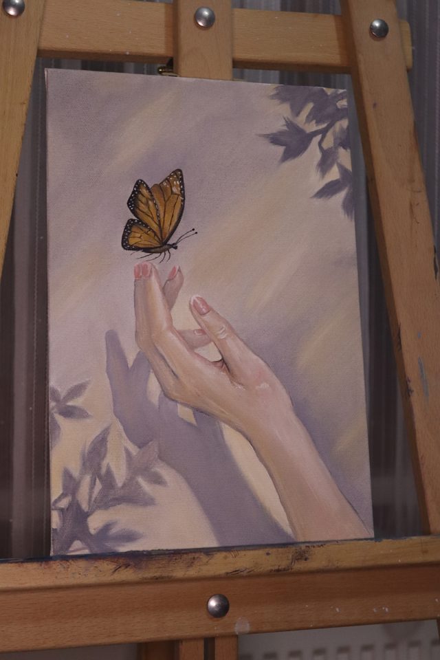 Monarch Butterfly at the Fingertips Oil Painting