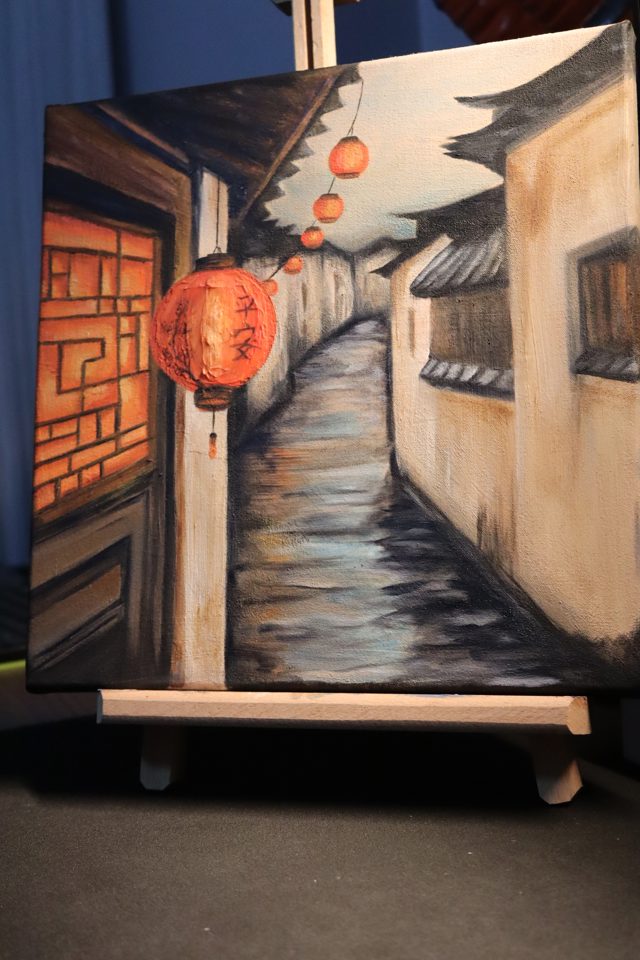 Red Lantern Alley Landscape Oil Painting