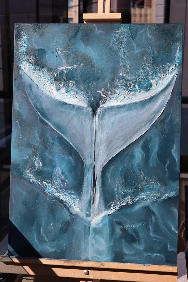 Diving Whale Tail Oil Painting